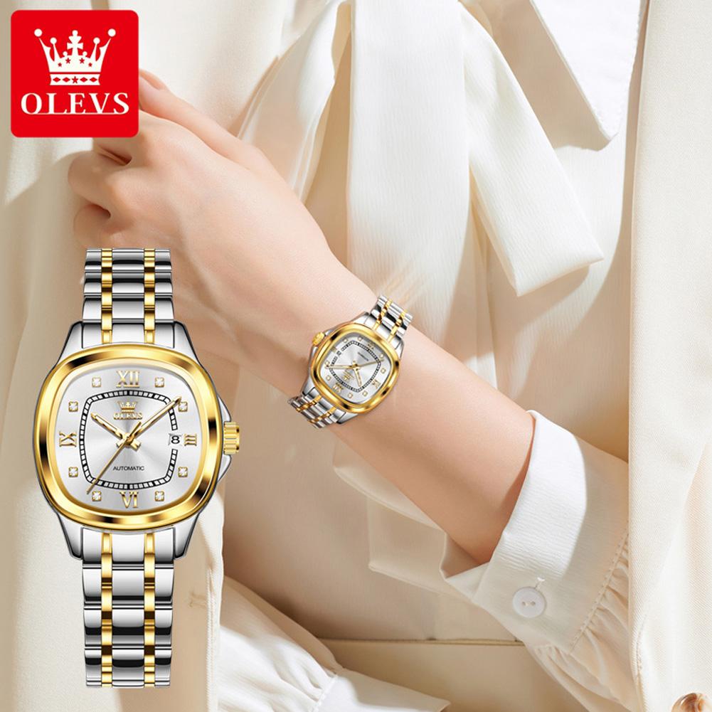 OLEVS 9810 Automatic Mechanical Watch for Women Luxury Diamond Scale Womens Wristwatch Stainless Steel Waterproof Ladies Watches