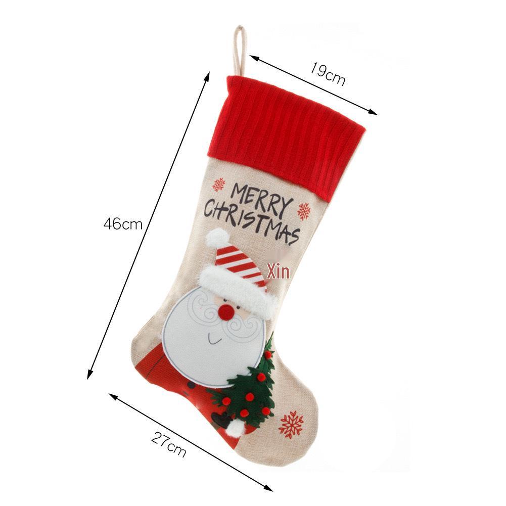 New Burlap Embroidered Snowman Christmas Stocking & Candy Gift Bag