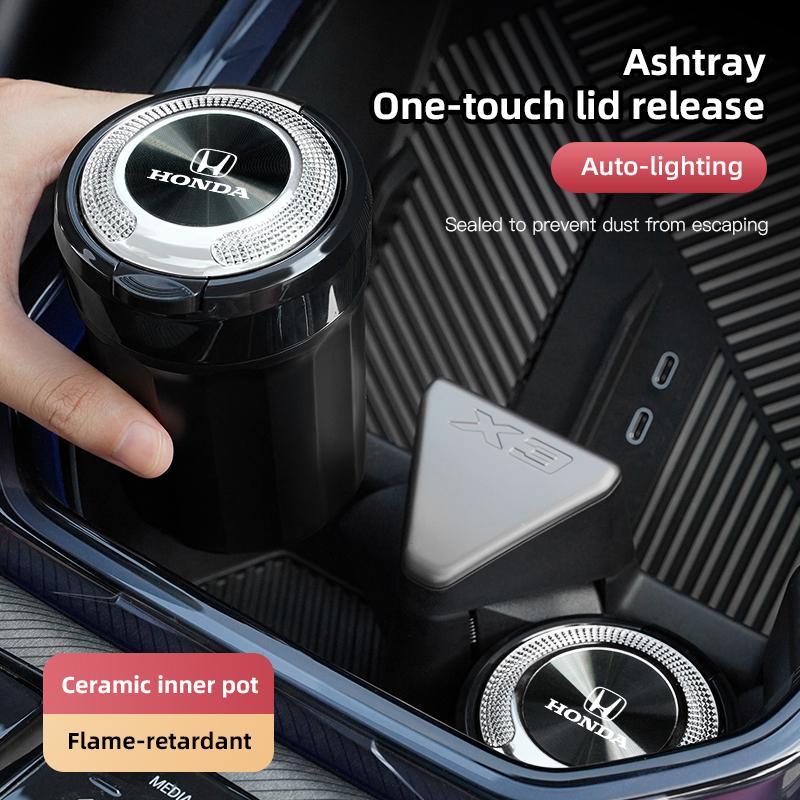 Car Ashtray LED Lighting Ceramic Inner Liner Accessories For Honda Civic FIT CRV Accord Jazz HRV Stepwgn Prelude Insight Odyssey