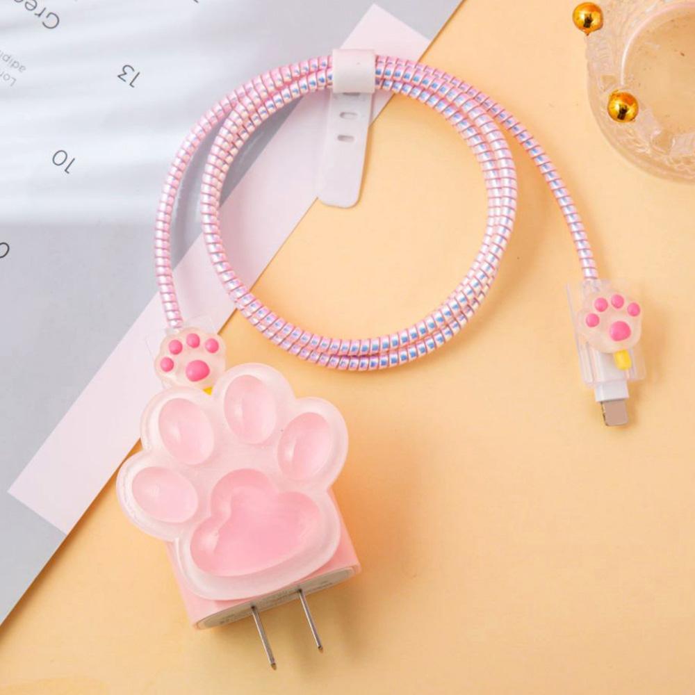 3D Cat Paw Design Charger Cable Protector Cover For iPhone 16 15 14 13 12 18W 20W Original Charger Data Cord Winder Protective