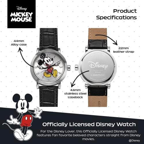 Disney W001868 Mickey Mouse Stříbrné hodinky s černým řemínkem pro muže