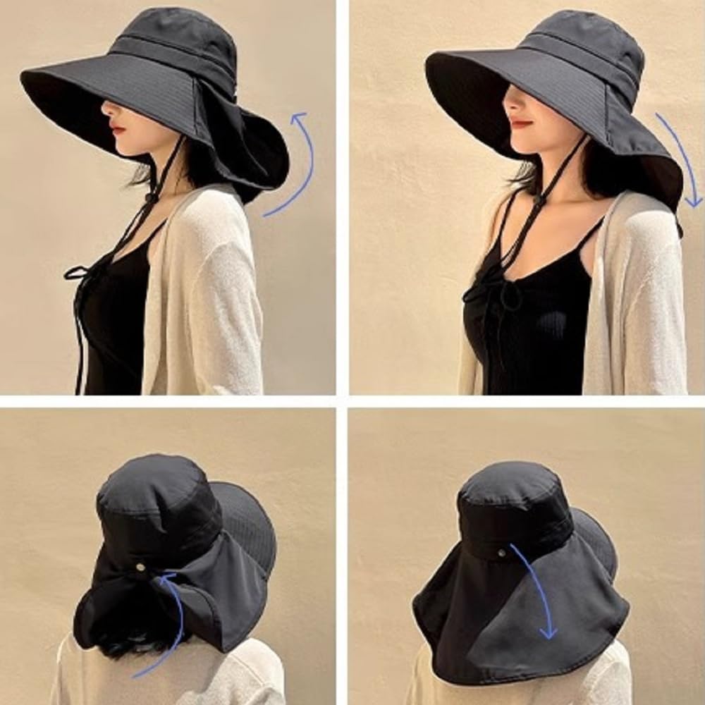 UV Protection Wide with Chin Compact Black [Celvish] Women's Hat, Brim, Strap, Foldable, Lightweight,