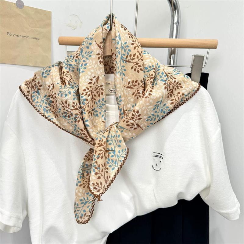 Vintage Square Floral Scarf Small Shawl Headscarf Korean Style Neck Protection Scarf