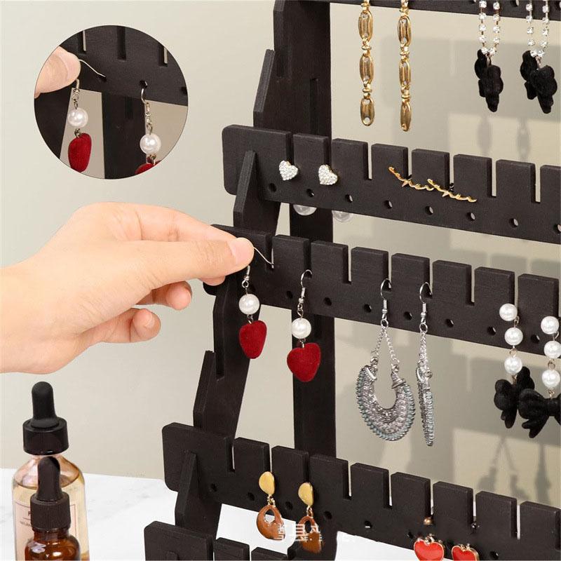 Mehrschichtiger Holz-Ohrringständer Halter Hohe Kapazität Schmuckaufbewahrung Organizer Ausstellungsständer für Zuhause Wohnzimmer Schlafzimmer
