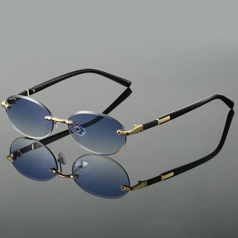 New Rimless Oval Sunglasses New Fashion Gradient Ocean Lenses Shades Trendy Vintage Brand Design Decorative Sun Glasses