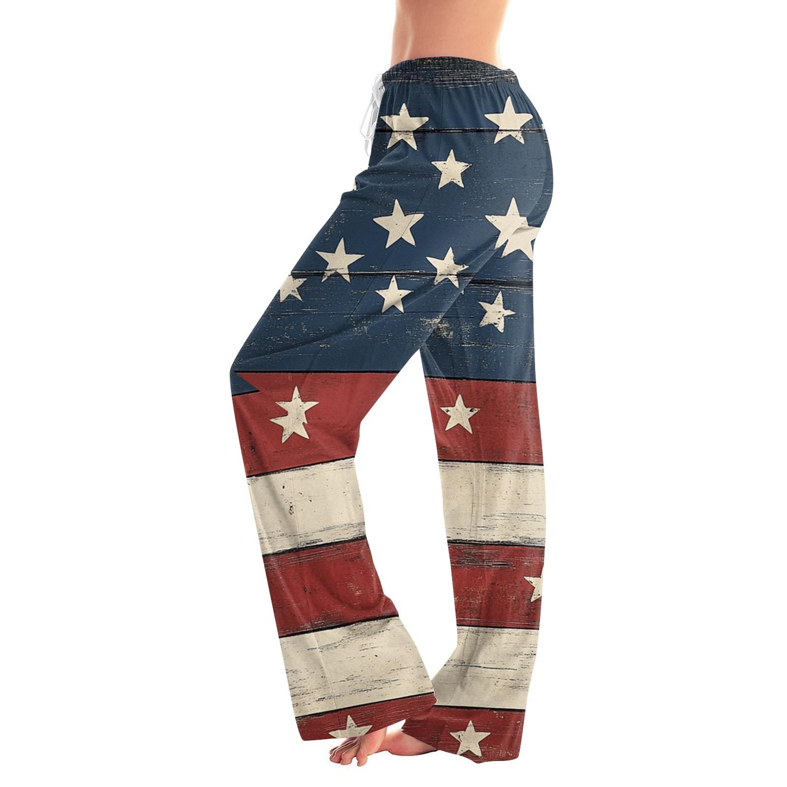 

Женские повседневные прямые брюки с принтом «День независимости» Домашние пижамные брюки Повседневные брюки S синий