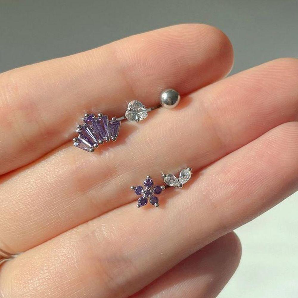 Purple Earring Set: 5 Surgical Steel Fashion Piercings