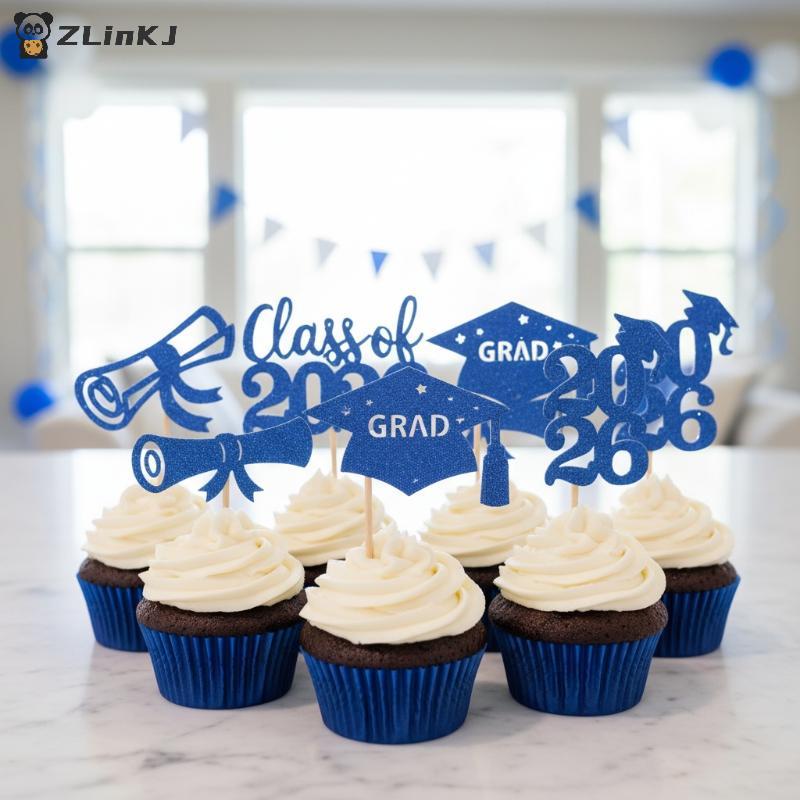 Class of 2026 Graduation Cake Decorations 12pc Mortarboard Cupcake Topper for Graduation Party Event