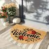 Welcome Floral Doormat Easy To Clean Machine Washable Semi-Circular Entrance Mat Home Decor Rug