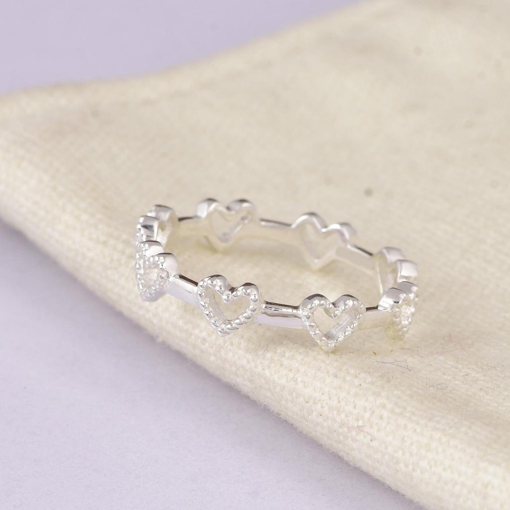 Minimalist Heart Band Ring, 925 Sterling Silver Stackable Love Ring, Cute Heart Design Romantic Jewelry Gift for Women