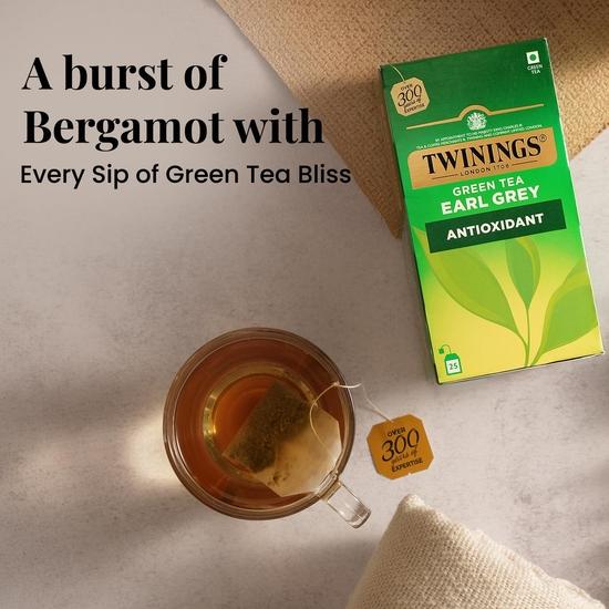 Twinings Green Tea Earl Grey, 25 Teabags, Green Tea, Delicate Citrus, Bright & Perky, 100 Grams