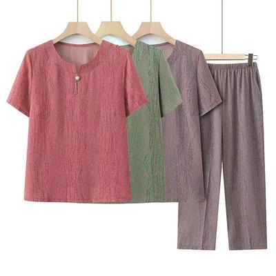 2026 Summer Clothing Set for Middle-Aged and Elderly Women: Grandma's Short-Sleeved Two-Piece Set 