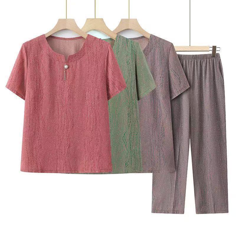 2026 Summer Clothing Set for Middle-Aged and Elderly Women: Grandma's Short-Sleeved Two-Piece Set