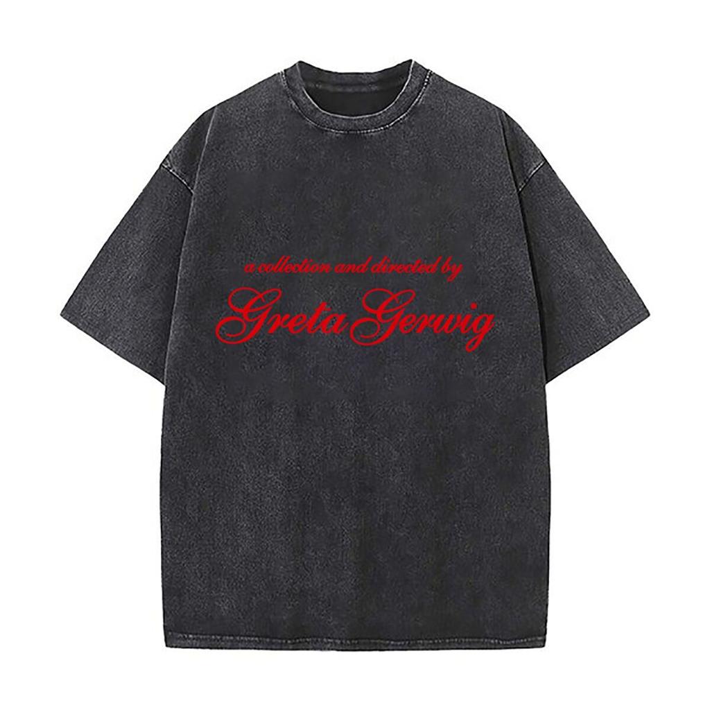 A And Directed By Greta Gerwig Washed Short Sleeve Loose Streetwear Tee Hip Hop