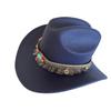 Ethnic style tassel one-word top western cowboy hat men's and women's woolen big-brimmed top hat travel big sun hat