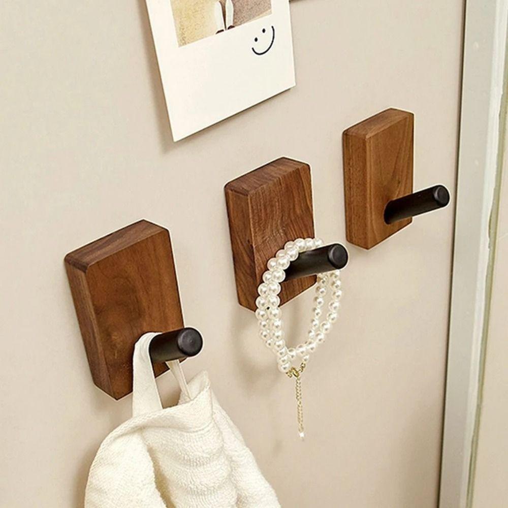 Rustproof Wall Hangers No Drilling Coat Storage Rack Nordic Style Wood Coat Hooks Clothes