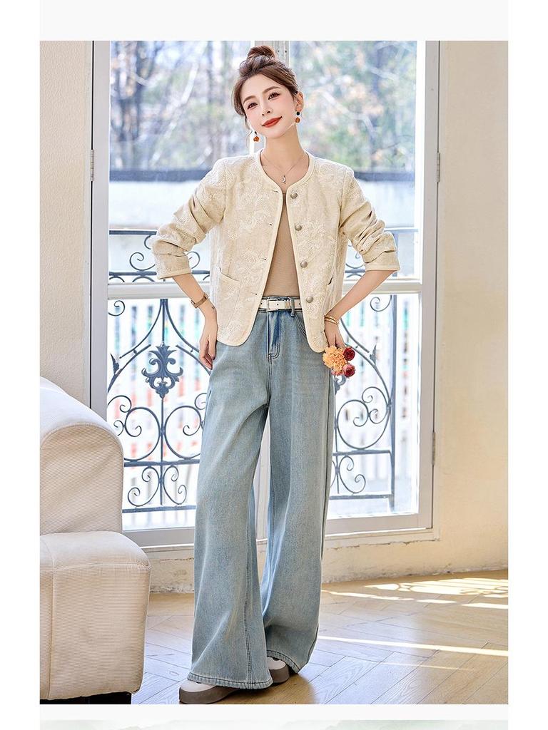 2025 Spring Embroidered Round Neck Cotton Linen Jacket ME5519