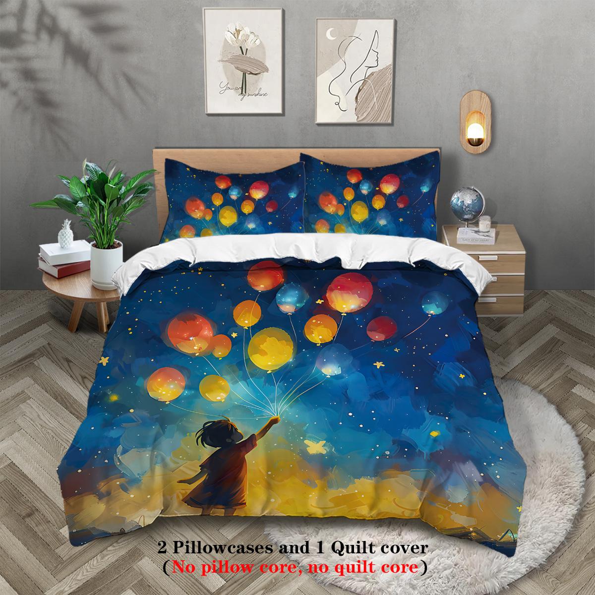 

3pcs Balloon Printe Coreless Bedding Set Soft and Comfortable Multiple Sizes Bedrooms Dormitories Machine Washable Duvet Covers 135x200cm-EU-Single&set