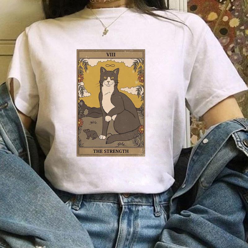 Fashion Women Tarot Cat Print Tshirts Funny Clothing Cartoon Womens Female Graphic T Shirt Cute TShirt Casual Tee Shirt Tees