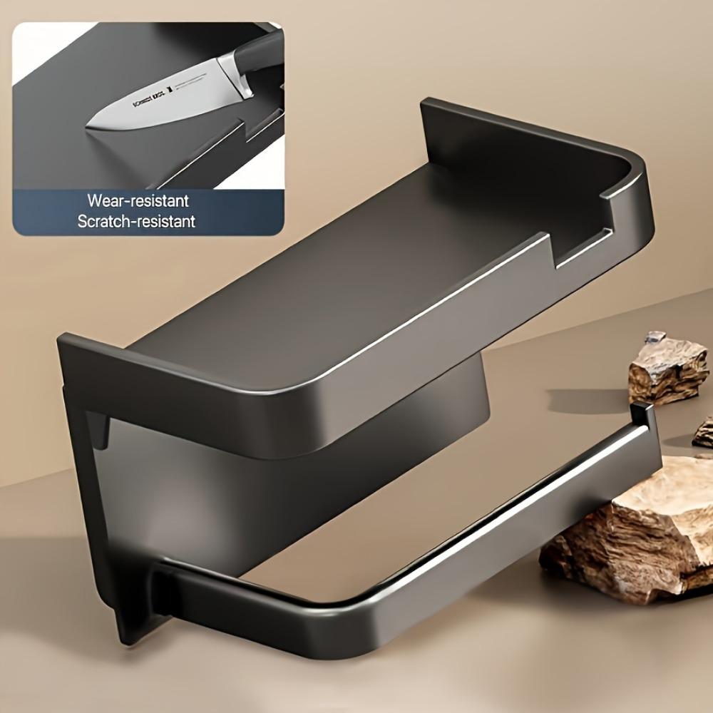 1pc Modern Self-Adhesive Plastic Toilet Paper Holder with Shelf, Wall Mounted No-Drill Tissue Roll Dispenser with Storage for Bathroom Accessories