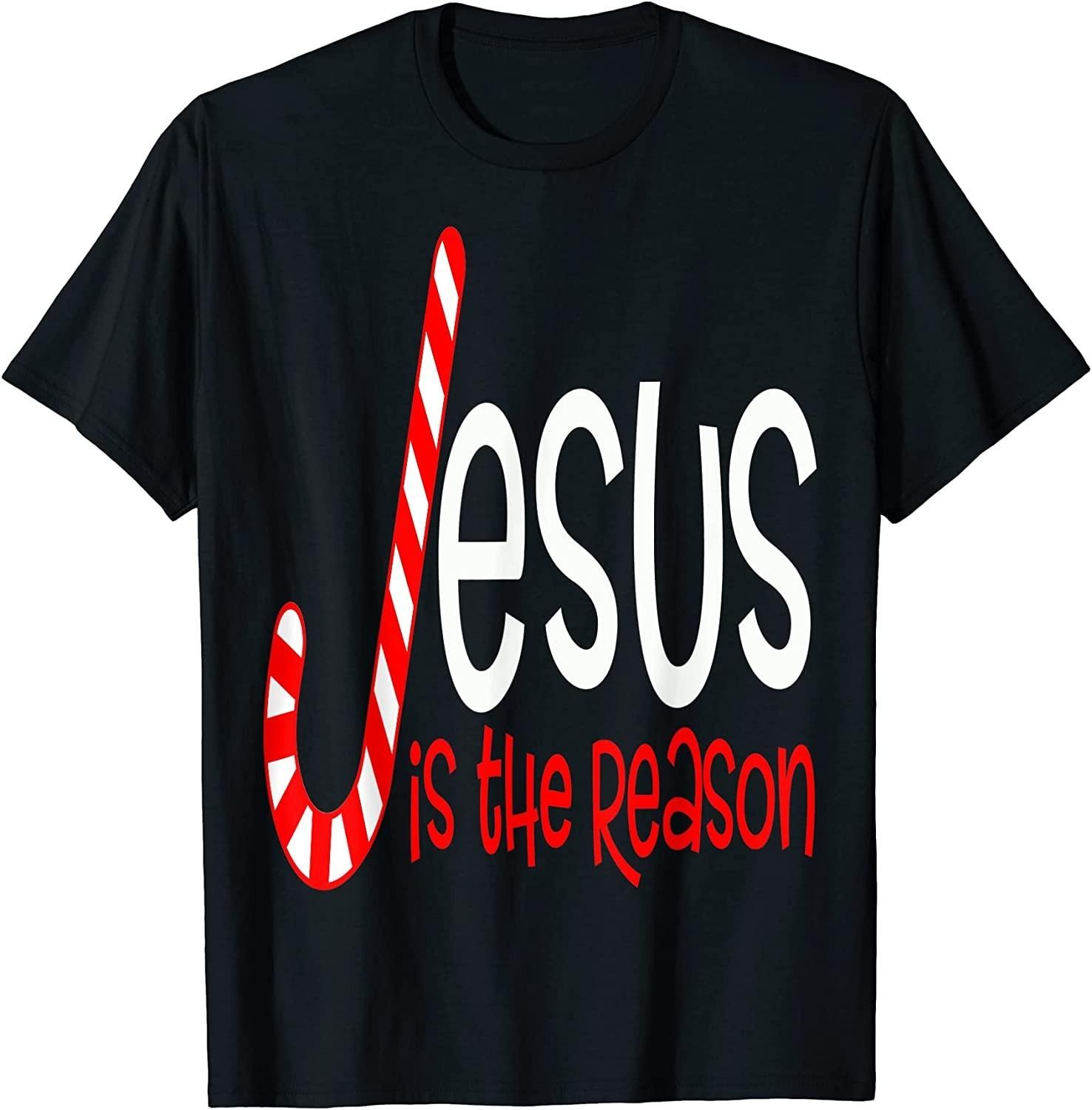 BEST NEW! Jesus Is The Reason Christian Religious Christmas Candy Cane T-Shirt M