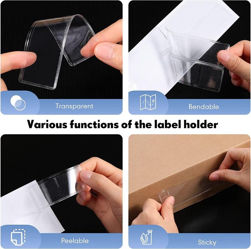 4/32Pcs Label Holders Adhesive Shelf Tag Index Card Pockets Plastic Drawers File Storage Bins Label Holder for Office Kitchen
