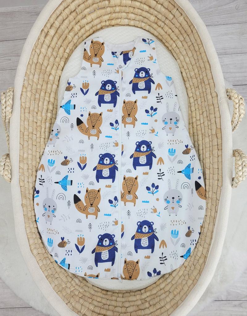 Rounded cotton sleeping bag for children S 0-6 months summer TOG 1.0 - navy blue teddy bears