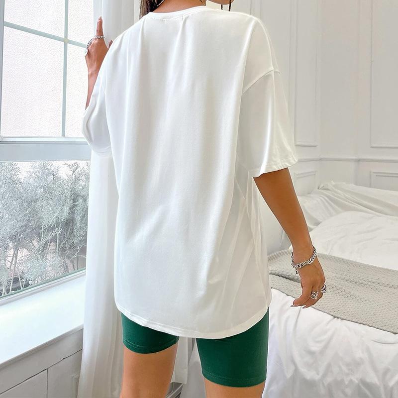 Cotton 100% Two Piece Set Women's Casual Loungewear: Pullover Suits, Pajamas, Loose T-Shirts, Tight Shorts, and Slim-Fit Homewear