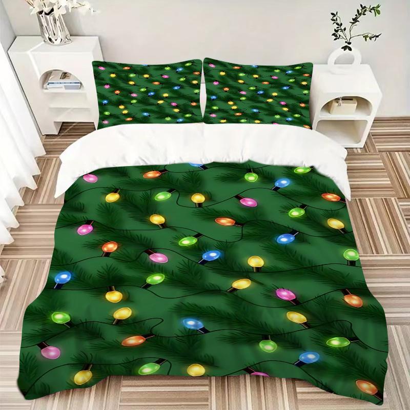3pcs Christmas Lights Holiday Decorative Bedding Set, One Quilt Cover and Two Pillowcases (No Core), Festive Gift for Bedroom and Guest Room