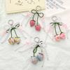 New Ribbon Pearl Strawberry Bow Keychain DIY Jewelry Style Mobile Phone Pendant Bag Charm Pendant Mobile Phone Chain