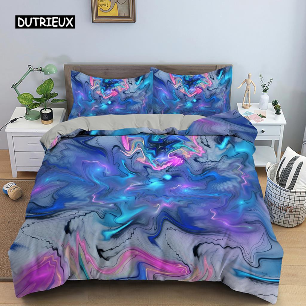 Abstract Duvet Cover Set King Microfiber Blue Psychedelic Bedding Set 2/3 Pcs Queen Size Warped Space Theme Twin Comforter Cover