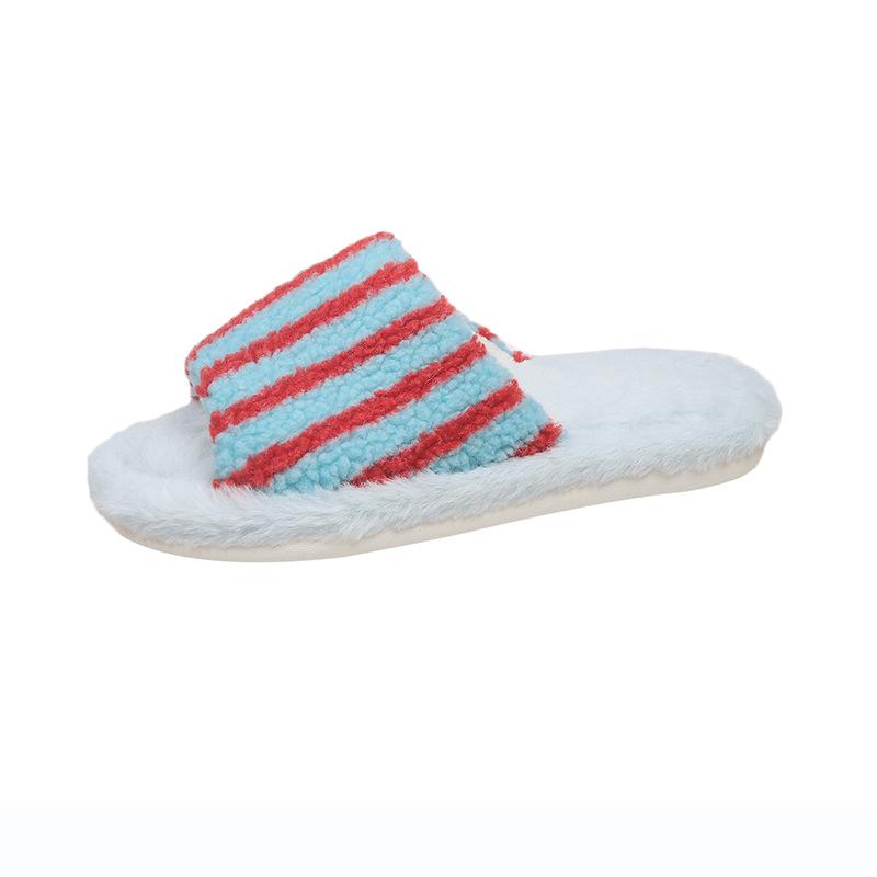 Thick-bottomed Cute Cherry Premium Fluffy Slippers for Women To Wear 2025 Autumn and Winter New Velvet One-word Fluffy Slippers for Women