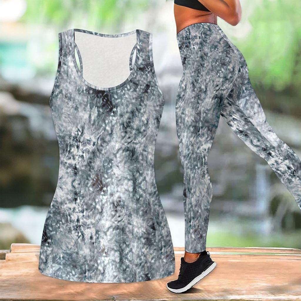 Marble Veining Printed Yoga Outfit for Women Fashion Workout Leggings Fitness Sports Casual Yoga Set Sports Suit