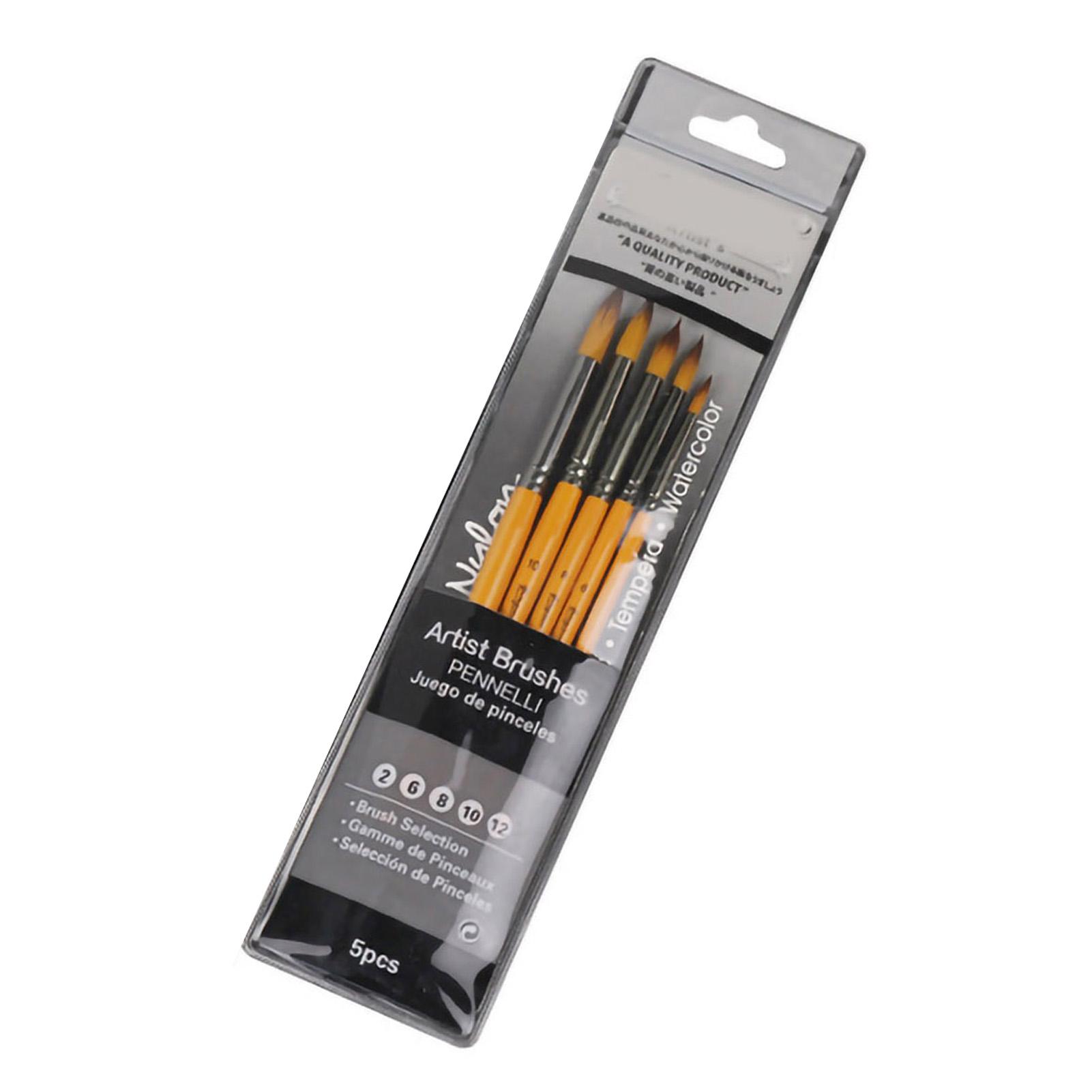 

5 Pcs Paint Brush Set Nylon Bristles Copper Tube Wood Pen Holder Watercolor Paintbrushes Kit Orange помаранчевий