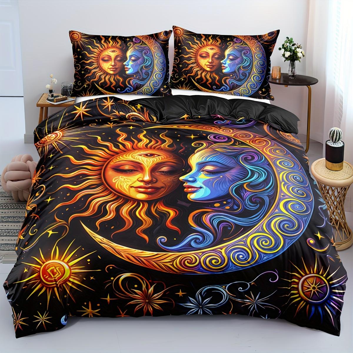 

Fantasy Galaxy Duvet Cover Set - Breathable Polyester Bedding Sets with Zipper Closure, Sun and Moon Mandala Pattern, All-Season Duvet Cover Set&EU Single(135x200cm)