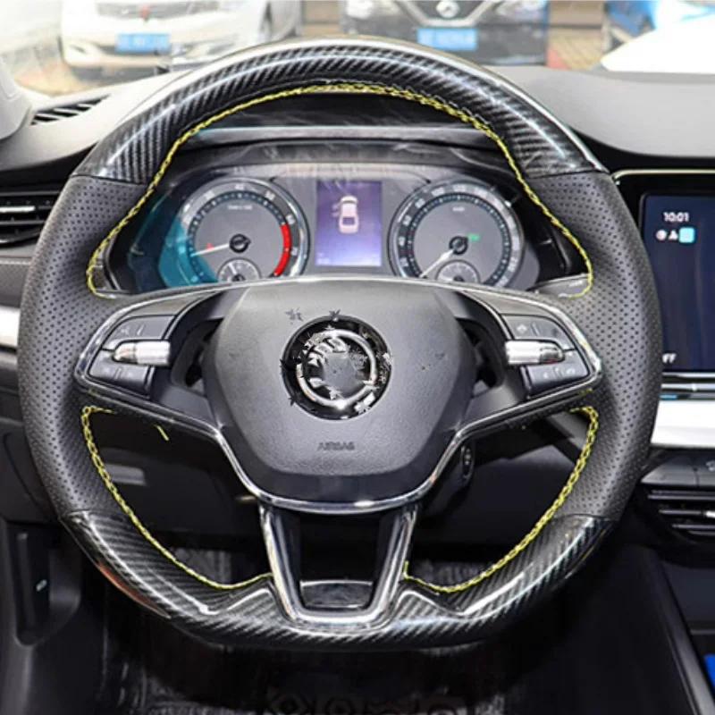 AAABP1 Hand Stitched Car Steering Wheel Cover for Skoda Karoq sport Karoq Scala 2024 2023 2022 DIY Soft Suede leather Car Interior