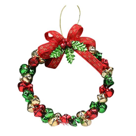 Bell Wreath Christmas Beaded Bell Wreath with Bow Small Jingle Bell Garland Ornament for Christmas Home Tree Decor