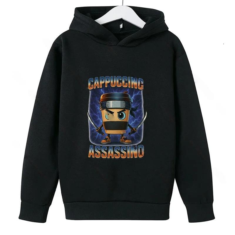 Italian Brainrot Cappuccino Assassino Fun Emoji Pullover Cotton Hoodie Autumn Winter Casual Warm Hooded Sweatshirt Men's Hoodies