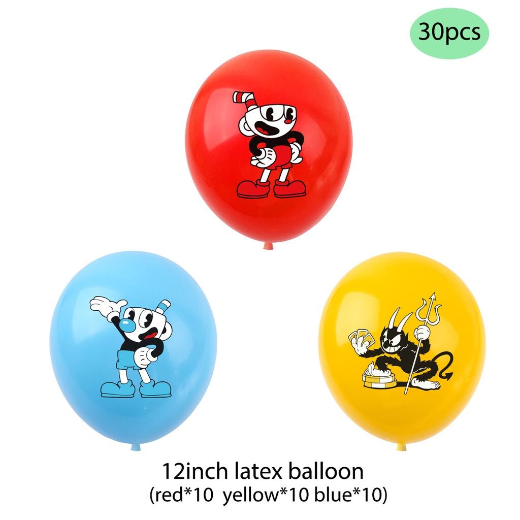 Cuphead Themen Geburtstagsparty Dekorationen Set mit Teetassenkopf-Design Lebendiges Papiermaterial