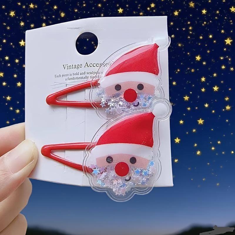 1 Pair Cute Christmas Hair Clips for-Snowman,Reindeer & Tree Hair Accessories with Glittery Red Elastics,Ponytail & Bangs Clips