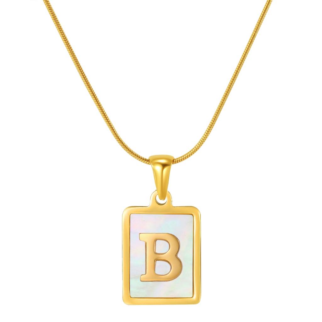 Stainless Steel Snake Chain Alphabet Necklace For Women European And American Style 18k Gold Square Shell Pendant Ins Fashion Characters)