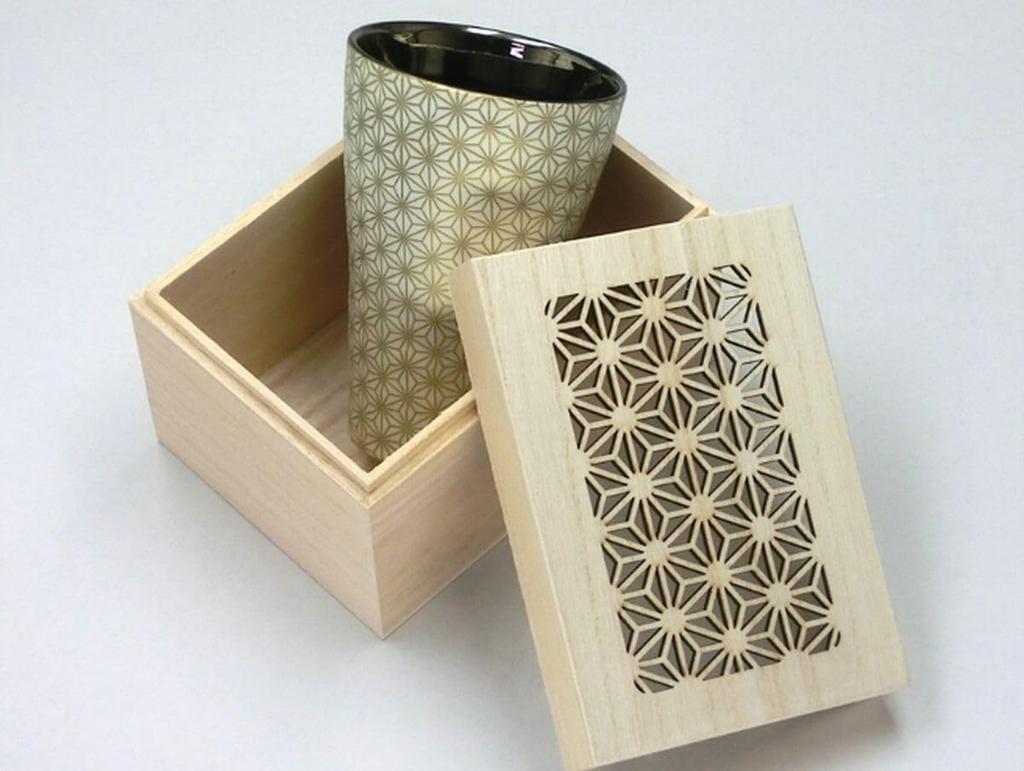 Pair of Cups and Japanese Wooden Microwave Made in Japan J-kitchens Tumblers, Gold, Style, Box, 350ml, Safe,