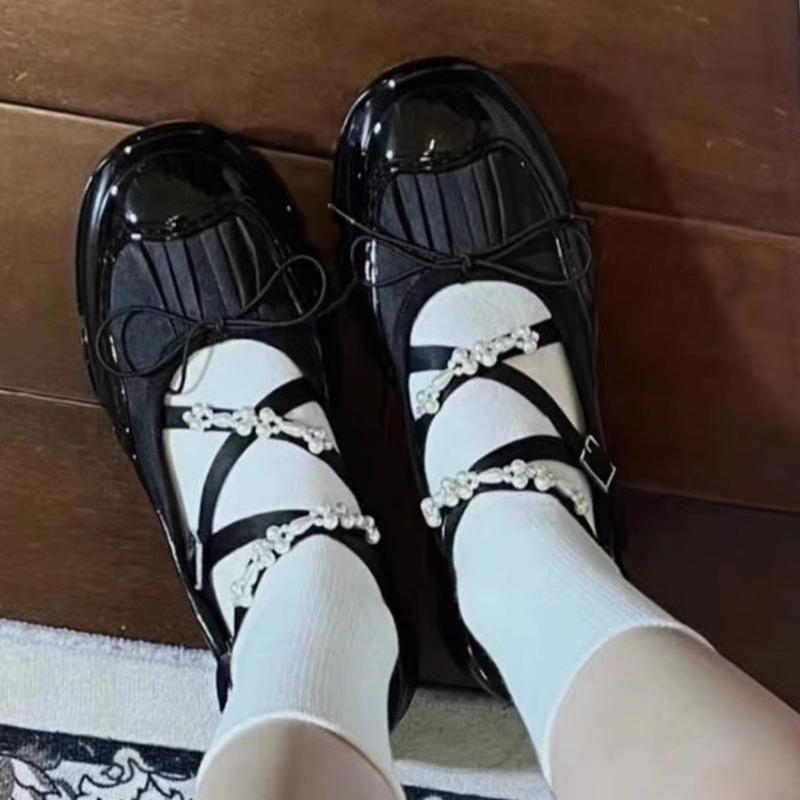 Spring Autumn Women's Low Heels Korean Style Pearl Chain Party Work Wear Mary Jane Flats Ladies' Casual Boat Shoes