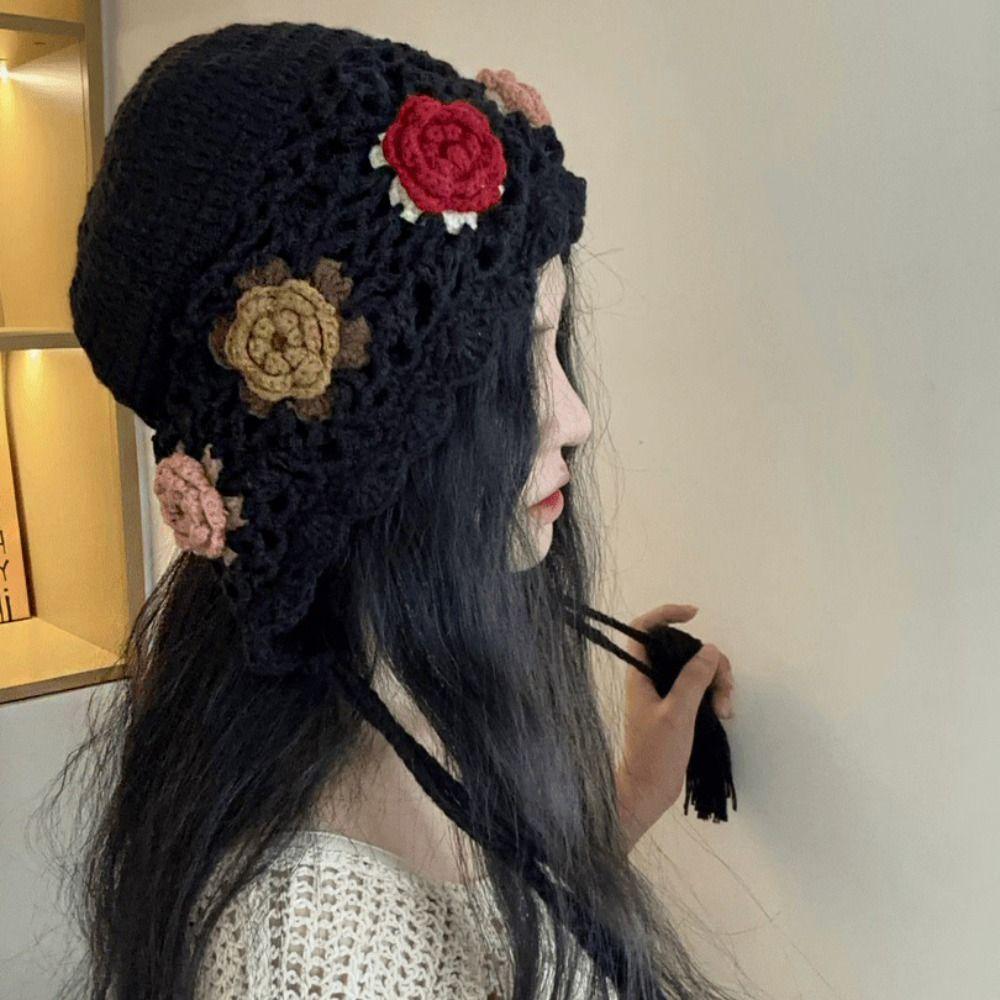 Tassels Tassel Beanies Hollow Out Knit Cap Fashion Crochet Knitted Hat Apparel Accessories