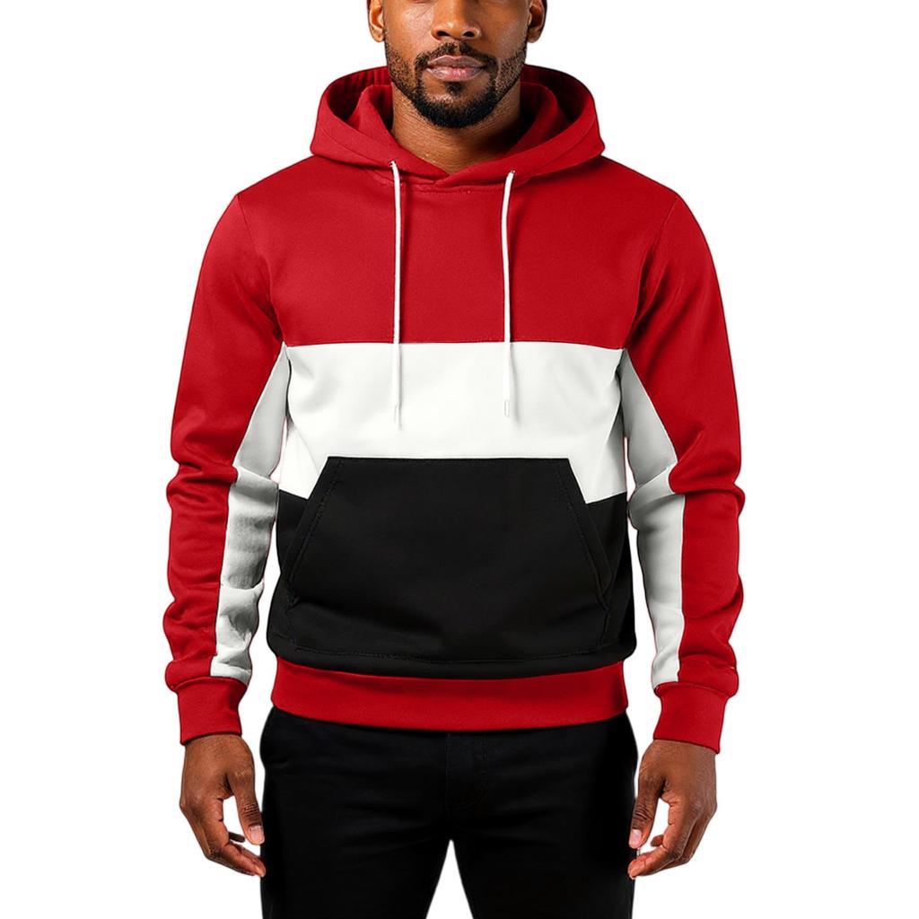 Men's Hooded Sweatshirt, Contrasting Color Sweatshirt, Sports   Casual