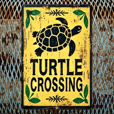 Vintage Decor Vintage Crossing Metal Sign Iron Wall Art with Distressed Yellow Background Green Leaf Designs Perfect F