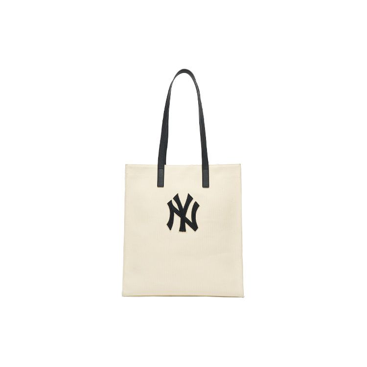 

MLB New York Yankees Brand Logo Open Closure Cotton Canvas Tote Shopping Bag Handbag Shoulder Bag Unisex Tote Bags Beige 3AORM022N-50CRS Beige