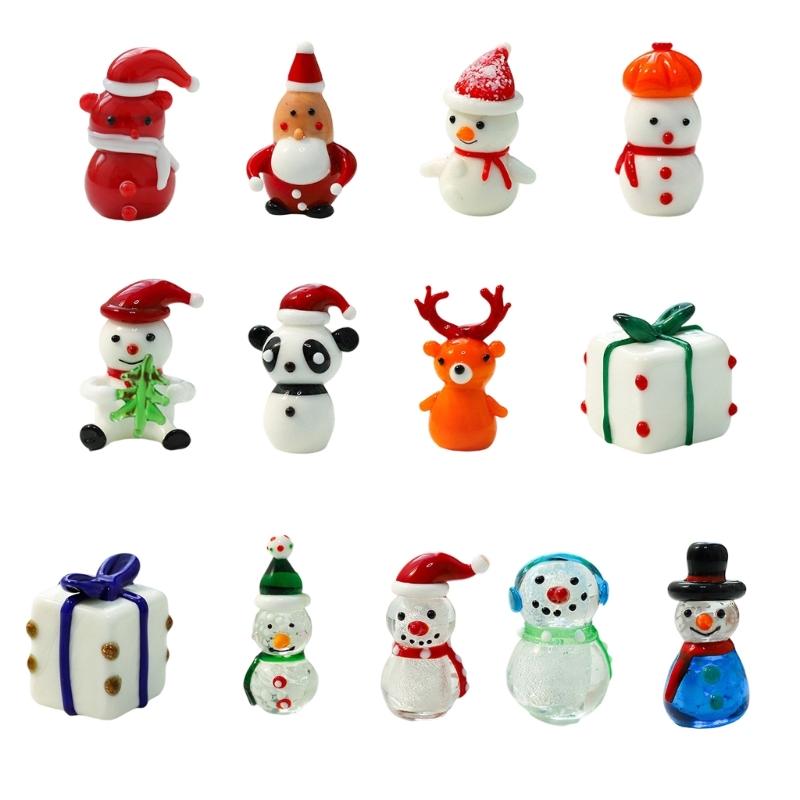 Miniature Snowman Reindeer Table Ornament Blown Glass Craft Christmas Figurine For Festives Season Decorating Accessory