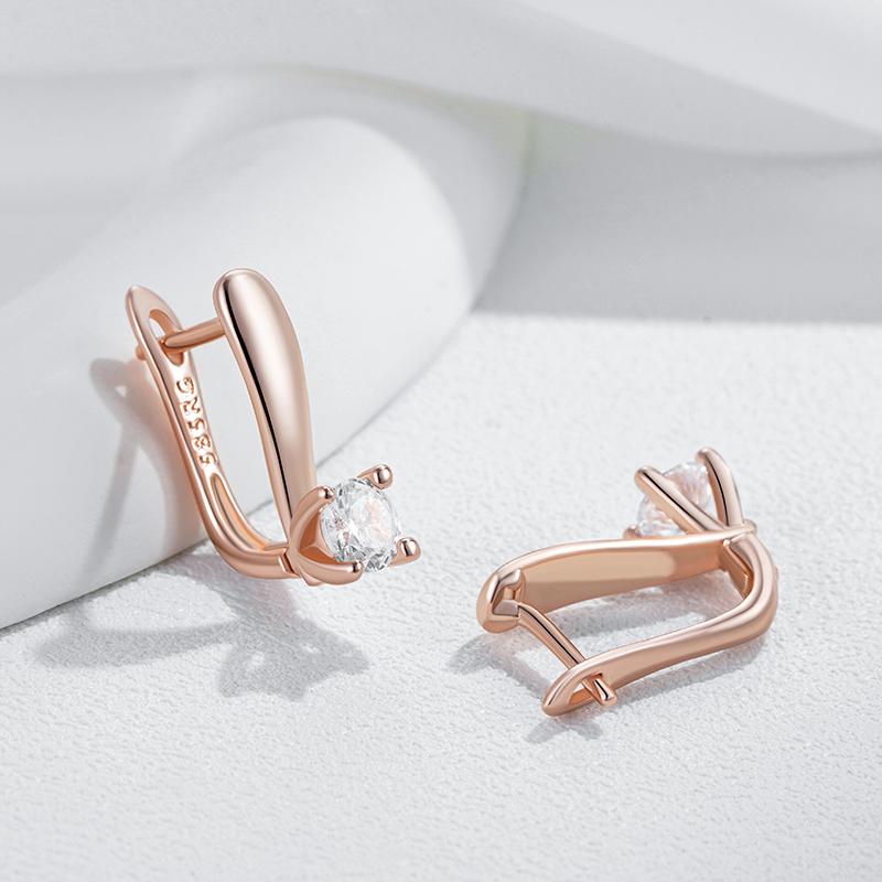 Simple Shiny Natural Zircon Bridal Wedding English Earrings Luxury  Rose Gold Color Daily Party Fine Jewelry For Women