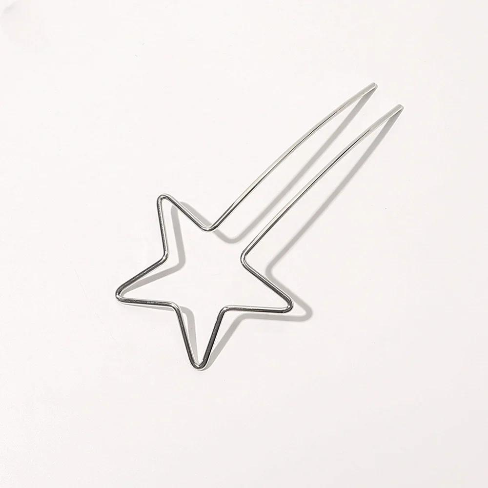 Hollow U Shaped Hair Stick Women Hair Sticks Love Heart Star Bride Hair Styling Accessories Gold Sliver Metal Hairpins Barrettes